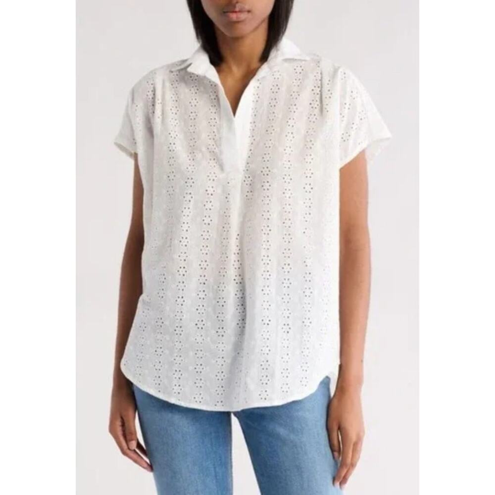 French Connection Summer White Eyelet Short Sleeved Oversized Tunic Top Sz 2 NWT - Picture 11 of 13